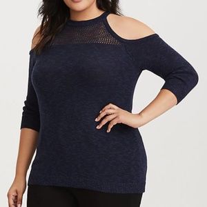 Navy cold shoulder sweater